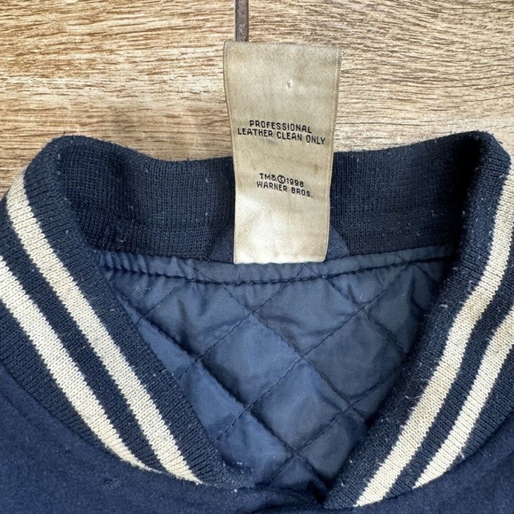 90s Warner Bros Studio Store Kids Wool Leather Varsity Jacket Blue Size XL - Picture 7 of 11